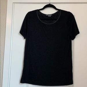 Vince genuine leather trim linen tee